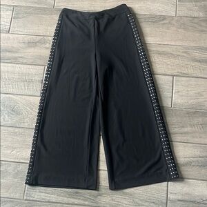 Lysse Black and Silver Wide Leg Pants with Metallic Trim